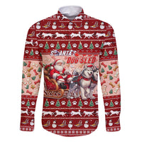 Dog Sled Christmas Family Matching Long Sleeve Bodycon Dress and Hawaiian Shirt Husky Sleigh Ride Design - Polynesian Pride