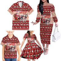 Dog Sled Christmas Family Matching Off The Shoulder Long Sleeve Dress and Hawaiian Shirt Husky Sleigh Ride Design - Polynesian Pride