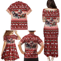 Dog Sled Christmas Family Matching Puletasi and Hawaiian Shirt Husky Sleigh Ride Design - Polynesian Pride