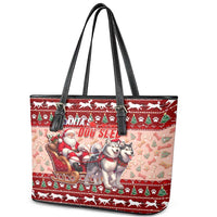 Dog Sled Christmas Leather Tote Bag Husky Sleigh Ride Design - Polynesian Pride