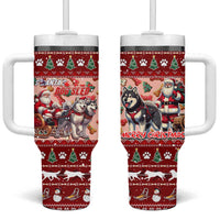Dog Sled Christmas Tumbler With Handle Husky Sleigh Ride Design - Polynesian Pride