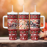 Dog Sled Christmas Tumbler With Handle Husky Sleigh Ride Design - Polynesian Pride