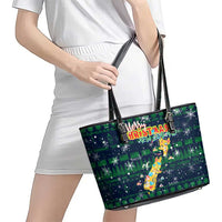 Merry Christmas New Zealand Leather Tote Bag Xmas Travel Map - Polynesian Pride