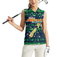 Merry Christmas New Zealand Women Sleeveless Polo Shirt Xmas Travel Map - Polynesian Pride