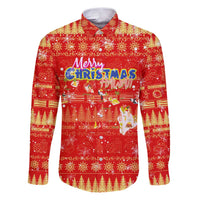 Merry Christmas Hawaii Family Matching Puletasi and Hawaiian Shirt Xmas Travel Map DT02 Dad's Shirt - Long Sleeve Red - Polynesian Pride