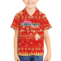 Merry Christmas Hawaii Family Matching Puletasi and Hawaiian Shirt Xmas Travel Map DT02 Son's Shirt Red - Polynesian Pride