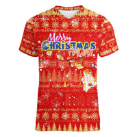 Merry Christmas Hawaii Women V-Neck T-Shirt Xmas Travel Map - Polynesian Pride