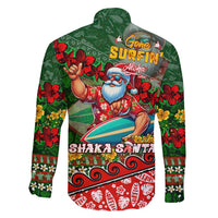 Mele Kalikimaka Shaka Santa Family Matching Short Sleeve Bodycon Dress and Hawaiian Shirt Hawaiian Surf Christmas Design with Aloha Spirit - Polynesian Pride
