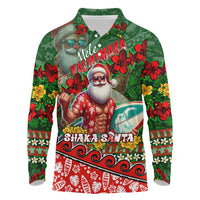 Mele Kalikimaka Shaka Santa Long Sleeve Polo Shirt Hawaiian Surf Christmas Design with Aloha Spirit - Polynesian Pride