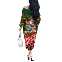 Mele Kalikimaka Shaka Santa Off The Shoulder Long Sleeve Dress Hawaiian Surf Christmas Design with Aloha Spirit - Polynesian Pride
