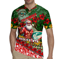 Mele Kalikimaka Shaka Santa Rugby Jersey Hawaiian Surf Christmas Design with Aloha Spirit - Polynesian Pride