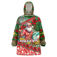 Mele Kalikimaka Shaka Santa Wearable Blanket Hoodie Hawaiian Surf Christmas Design with Aloha Spirit - Polynesian Pride