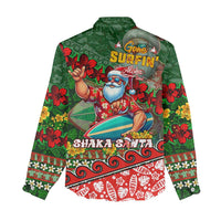 Mele Kalikimaka Shaka Santa Women Casual Shirt Hawaiian Surf Christmas Design with Aloha Spirit - Polynesian Pride