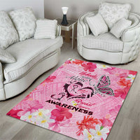 Butterfly Polynesia Breast Cancer Area Rug Nobody Fights Alone Pink Out Tropical Hibiscus