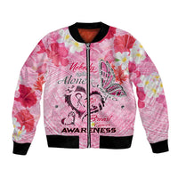 Butterfly Polynesia Breast Cancer Bomber Jacket Nobody Fights Alone Pink Out Tropical Hibiscus