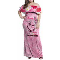 Butterfly Polynesia Breast Cancer Family Matching Off Shoulder Maxi Dress and Hawaiian Shirt Nobody Fights Alone Pink Out Tropical Hibiscus