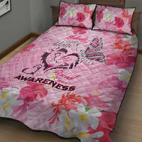 Butterfly Polynesia Breast Cancer Quilt Bed Set Nobody Fights Alone Pink Out Tropical Hibiscus