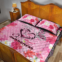 Butterfly Polynesia Breast Cancer Quilt Bed Set Nobody Fights Alone Pink Out Tropical Hibiscus