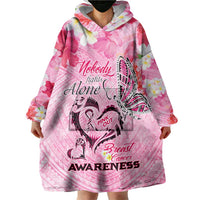 Butterfly Polynesia Breast Cancer Wearable Blanket Hoodie Nobody Fights Alone Pink Out Tropical Hibiscus
