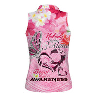 Butterfly Polynesia Breast Cancer Women Sleeveless Polo Shirt Nobody Fights Alone Pink Out Tropical Hibiscus