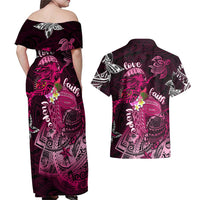 Breast Cancer Mermaid Polynesia Couples Matching Off Shoulder Maxi Dress and Hawaiian Shirt Faith Hope Love DT02 - Polynesian Pride