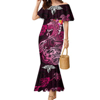 Breast Cancer Mermaid Polynesia Family Matching Mermaid Dress and Hawaiian Shirt Faith Hope Love DT02 Mom's Dress Pink - Polynesian Pride