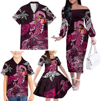 Breast Cancer Mermaid Polynesia Family Matching Off The Shoulder Long Sleeve Dress and Hawaiian Shirt Faith Hope Love