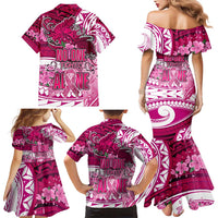Breast Cancer Awareness Hawaii Family Matching Mermaid Dress and Hawaiian Shirt Polynesia Girl Nobody Fights Alone
