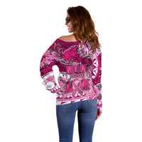 Breast Cancer Awareness Hawaii Off Shoulder Sweater Polynesia Girl Nobody Fights Alone