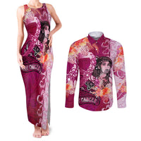 Breast Cancer New Zealand Couples Matching Tank Maxi Dress and Long Sleeve Button Shirt Maori Aotearoa Girl Pink Out DT02 Pink - Polynesian Pride