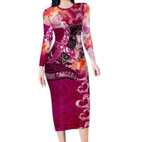 Breast Cancer New Zealand Family Matching Long Sleeve Bodycon Dress and Hawaiian Shirt Maori Aotearoa Girl Pink Out DT02 Mom's Dress Pink - Polynesian Pride