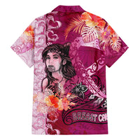 Breast Cancer New Zealand Family Matching Off Shoulder Maxi Dress and Hawaiian Shirt Maori Aotearoa Girl Pink Out DT02 - Polynesian Pride