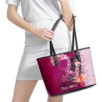 Breast Cancer New Zealand Leather Tote Bag Maori Aotearoa Girl Pink Out DT02 - Polynesian Pride