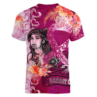 Breast Cancer New Zealand Women V-Neck T-Shirt Maori Aotearoa Girl Pink Out DT02 - Polynesian Pride