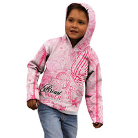 Breast Cancer Awareness Month Kid Hoodie Butterfly Polynesia Watercolor Pink