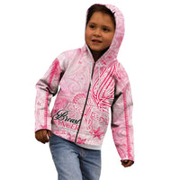 Breast Cancer Awareness Month Kid Hoodie Butterfly Polynesia Watercolor Pink