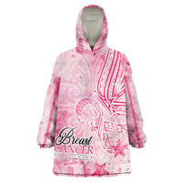Breast Cancer Awareness Month Wearable Blanket Hoodie Butterfly Polynesia Watercolor Pink