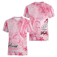 Breast Cancer Awareness Month Women V-Neck T-Shirt Butterfly Polynesia Watercolor Pink