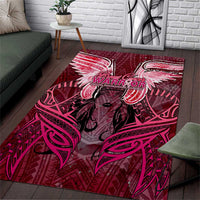 Breast Cancer Warrior Area Rug Angel Wings Polynesian Pattern