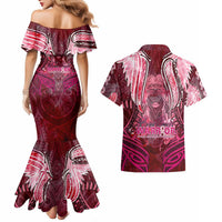Breast Cancer Warrior Couples Matching Mermaid Dress and Hawaiian Shirt Angel Wings Polynesian Pattern DT02 - Polynesian Pride