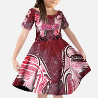 Breast Cancer Warrior Family Matching Off The Shoulder Long Sleeve Dress and Hawaiian Shirt Angel Wings Polynesian Pattern