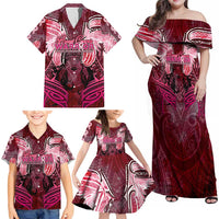Breast Cancer Warrior Family Matching Off Shoulder Maxi Dress and Hawaiian Shirt Angel Wings Polynesian Pattern DT02 - Polynesian Pride