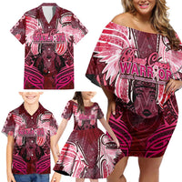 Breast Cancer Warrior Family Matching Off Shoulder Short Dress and Hawaiian Shirt Angel Wings Polynesian Pattern DT02 - Polynesian Pride