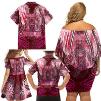 Breast Cancer Warrior Family Matching Off Shoulder Short Dress and Hawaiian Shirt Angel Wings Polynesian Pattern DT02 - Polynesian Pride