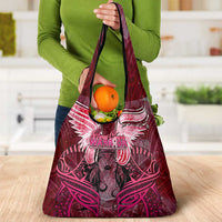 Breast Cancer Warrior Grocery Bag Angel Wings Polynesian Pattern