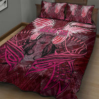 Breast Cancer Warrior Quilt Bed Set Angel Wings Polynesian Pattern