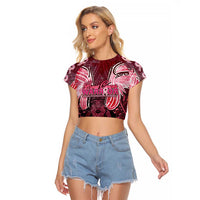 Breast Cancer Warrior Raglan Cropped T Shirt Angel Wings Polynesian Pattern