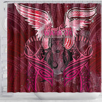 Breast Cancer Warrior Shower Curtain Angel Wings Polynesian Pattern