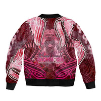 Breast Cancer Warrior Sleeve Zip Bomber Jacket Angel Wings Polynesian Pattern