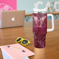 Breast Cancer Warrior Tumbler With Handle Angel Wings Polynesian Pattern